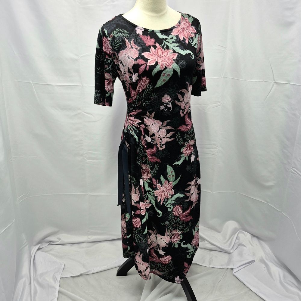 Ellen Tracy Floral 3/4 Sleeve Faux Wrap Dress Size M Vibrant Multicolor Midimax
